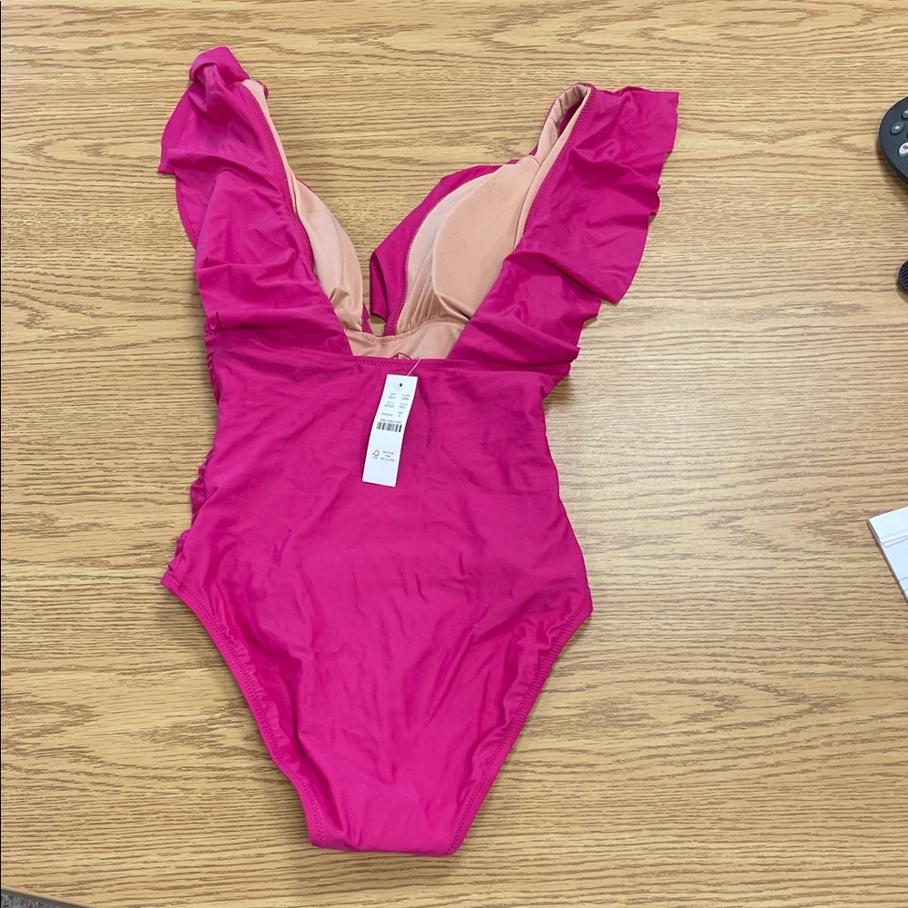 J. Crew Bright Fuchsia Ruffle One-Piece Swimsuit - Picture 3 of 4